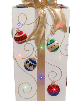 Lit Fiberglass Gift Box with Ornament Design (3 colors avail)