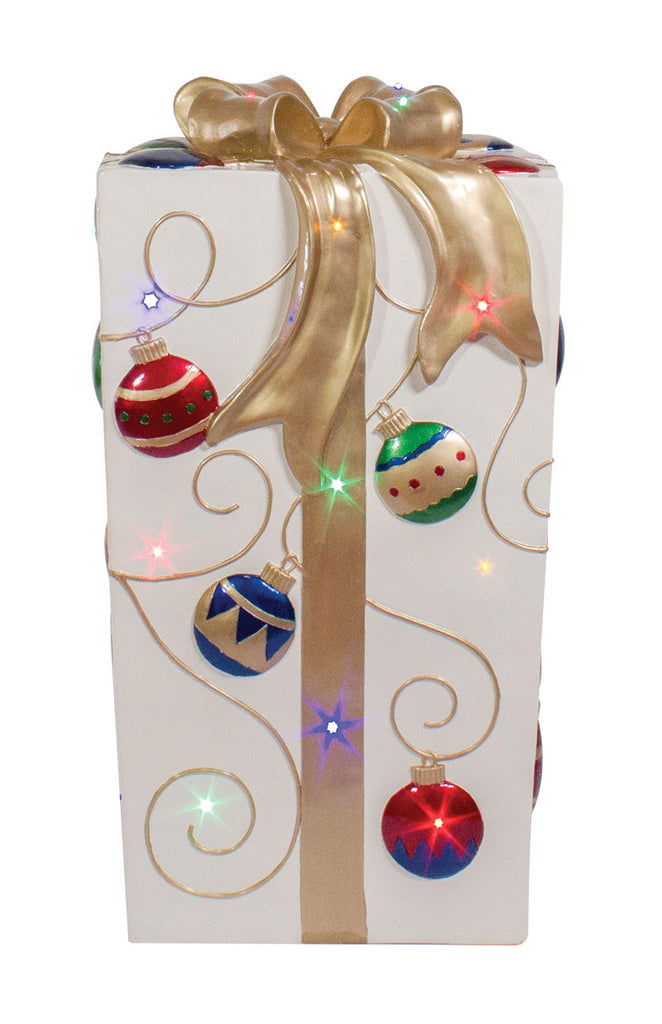 Lit Fiberglass Gift Box with Ornament Design (3 colors avail)
