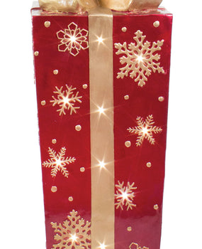 Lit Fiberglass Gift Box with Snowflake Design