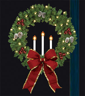 Pole Mount - 50" Classic Triple Candle Wreath