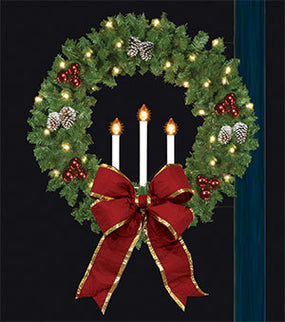 Pole Mount - 50" Classic Triple Candle Wreath